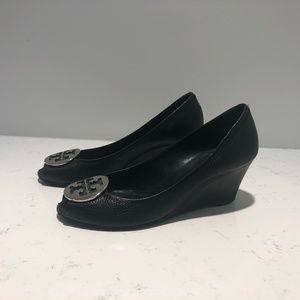 Black Tory Burch Sally Peep Toe Wedge